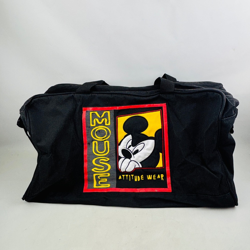 Vintage Disney Mickey Unlimited Zip‎ Duffel Bag Mouse Attitude Wear Black Strap